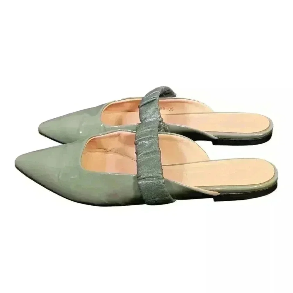 Dear Frances Slide Flats Pointed Toe Green Leather Women's 35/US 5